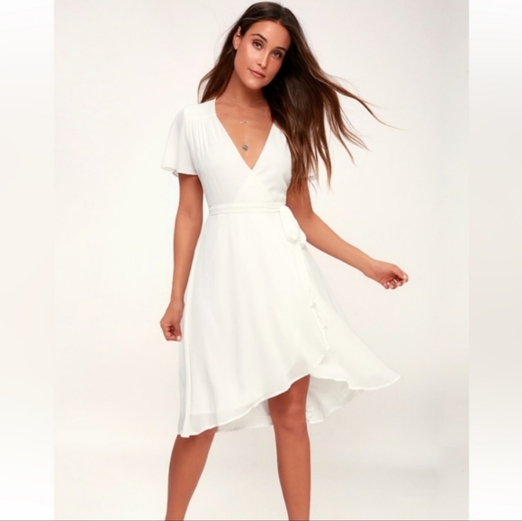 Lulus Dresses & Skirts - Lulu's Rise to the Occasion Wrap Midi White size L